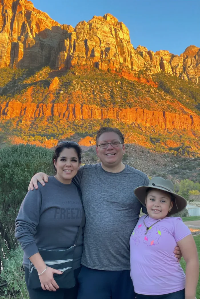Tamra, Julio and their daughter Alice together at Zion National Park